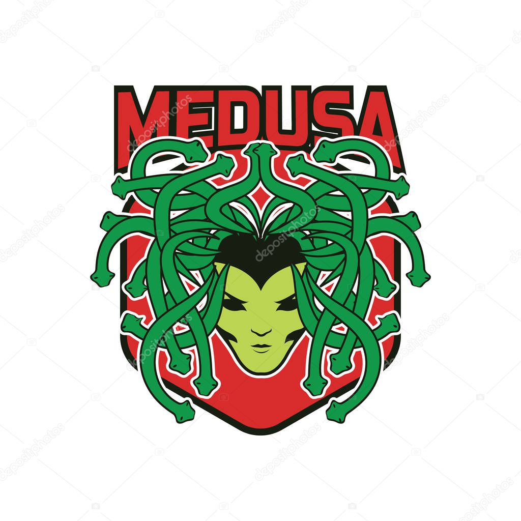 Medusa logo isolated on white background. Vector illustration
