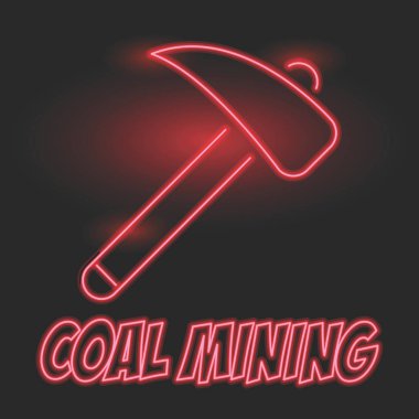 Kırmızı kömür madenciliği Insignia neon etkisi ile. vektör çizim