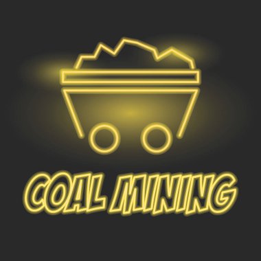 sarı kömür madenciliği Insignia neon etkisi ile. vektör çizim