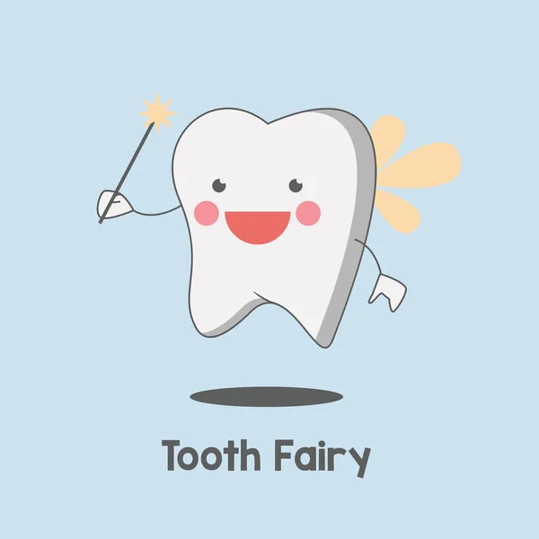 Милый Смешной Детский Характер Зуба Зубная Фея Надпись Векторная Иллюстрация — стоковый вектор