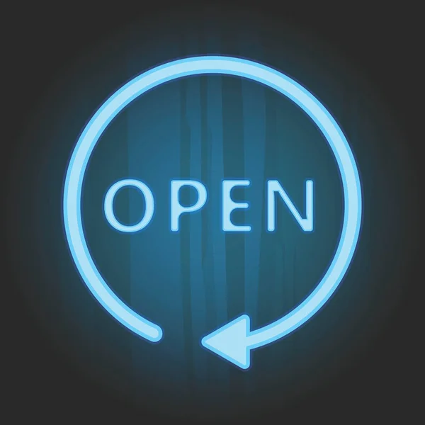 Otevřete Modrý Neonový Nápis Pro Váš Obchod Obchod Vektorové Ilustrace — Stockový vektor