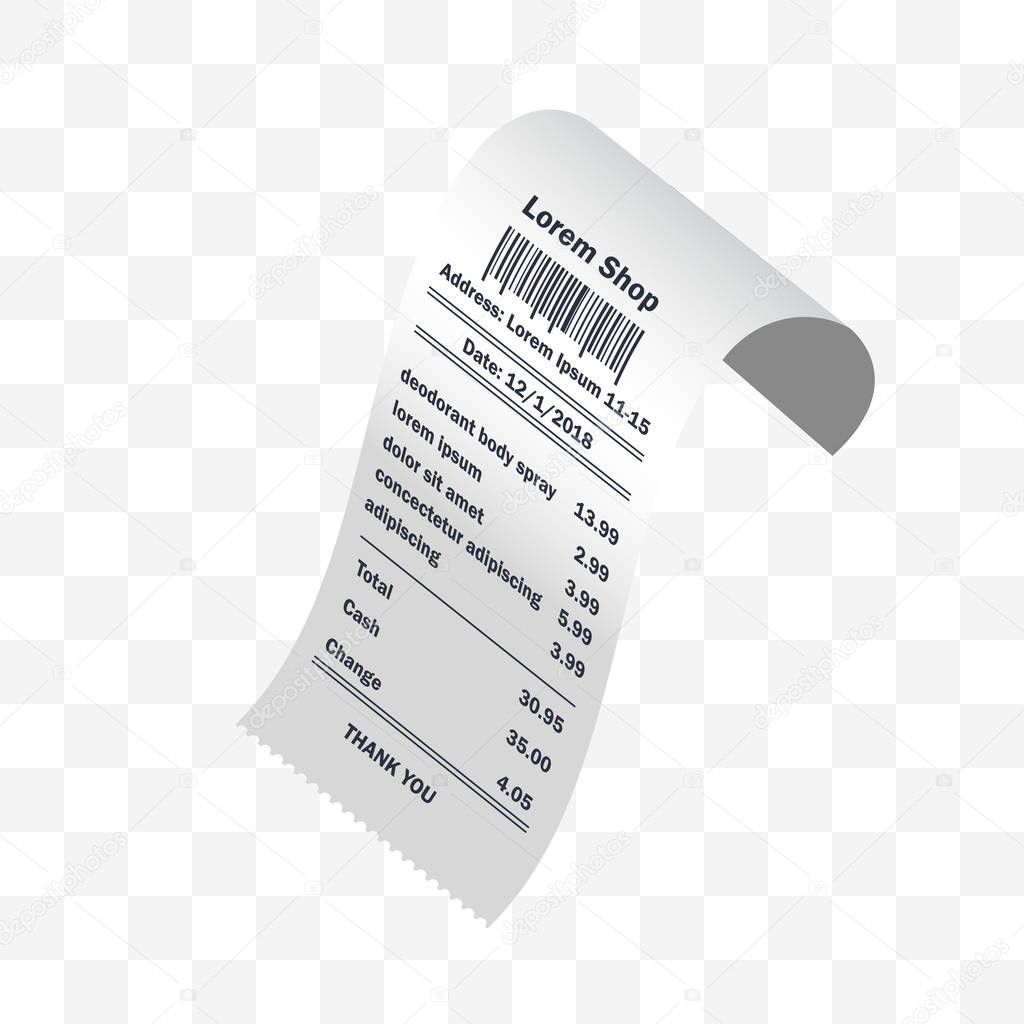 deodorant body spray receipt printed, paper financial check. vector illustration