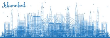 Mavi binaları ile anahat Islamabad Pakistan şehir manzarası. Vektör çizim. İş seyahat ve Turizm kavramı tarihi mimarisi ile. Islamabad Cityscape yerler ile.