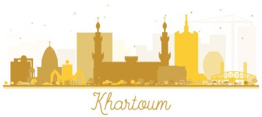 Hartum şehir manzarası altın siluet. Vektör çizim. Turizm tanıtımı, başlık sayfası, afiş veya web sitesi için basit düz kavramı. İş seyahat kavramı. Hartum Cityscape yerler ile