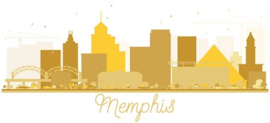 Memphis şehir manzarası altın siluet. Vektör çizim. Turizm tanıtımı, başlık sayfası, afiş veya web sitesi için basit düz kavramı. İş seyahat kavramı. Memphis Cityscape yerler ile