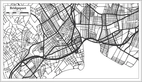 Bridgeport Usa Mapa Ciudad Estilo Retro Mapa Del Esquema Ilustración — Vector de stock