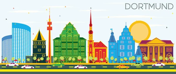 Dortmund Německo Panorama Barvy Budov Modrá Obloha Vektorové Ilustrace Služební — Stockový vektor