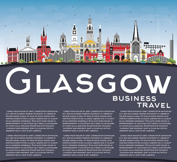 Panoramę Miasta Szkocji Glasgow Kolor Budynków Błękitne Niebo Miejsce Ilustracja — Wektor stockowy