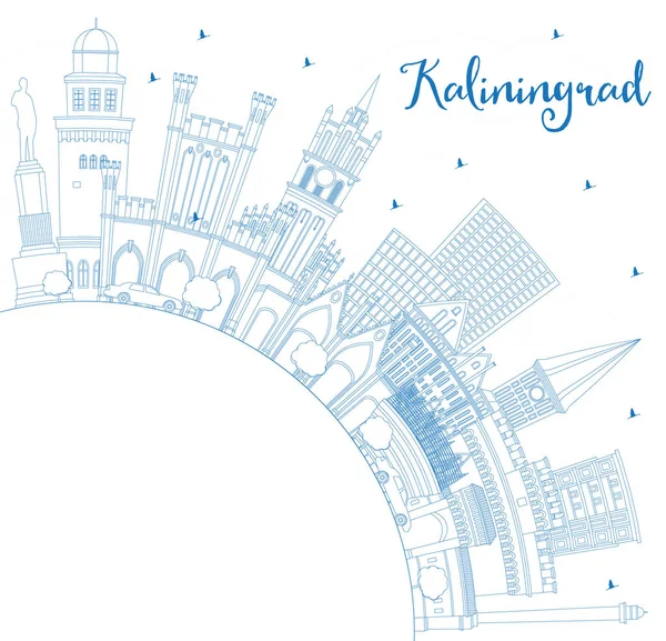Umriss Kaliningrad Russland Stadtsilhouette Mit Blauen Gebäuden Und Kopierraum Geschäftsreise — Stockvektor