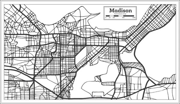 Madison Stati Uniti Mappa Città Stile Retrò Mappa Del Contorno — Vettoriale Stock