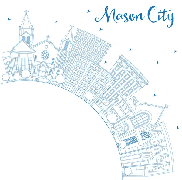 Очертания Mason City Iowa Skyline Blue Buildings Копировальным Пространством Векторная — стоковый вектор
