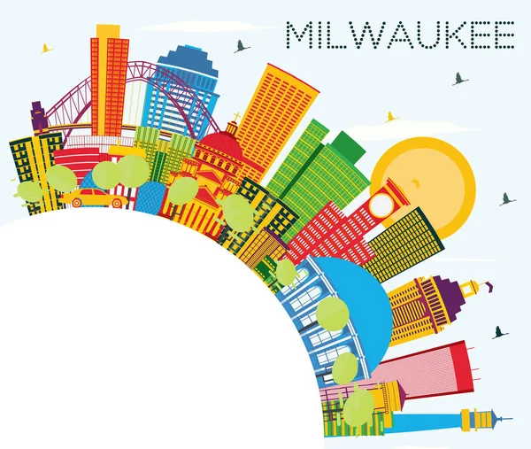 Milwaukee Skyline Avec Bâtiments Couleur Ciel Bleu Espace Copie Illustration — Image vectorielle