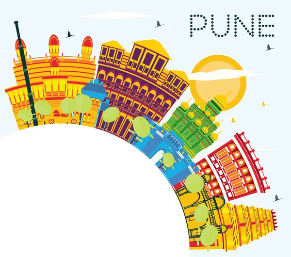 Pune India Skyline Con Edificios Color Cielo Azul Espacio Copia — Vector de stock