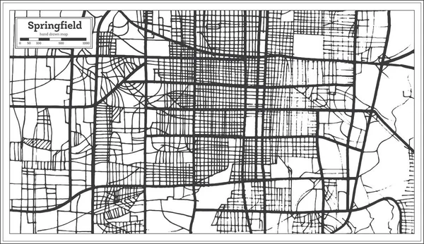 Springfield Stati Uniti Mappa Città Stile Retrò Mappa Del Contorno — Vettoriale Stock