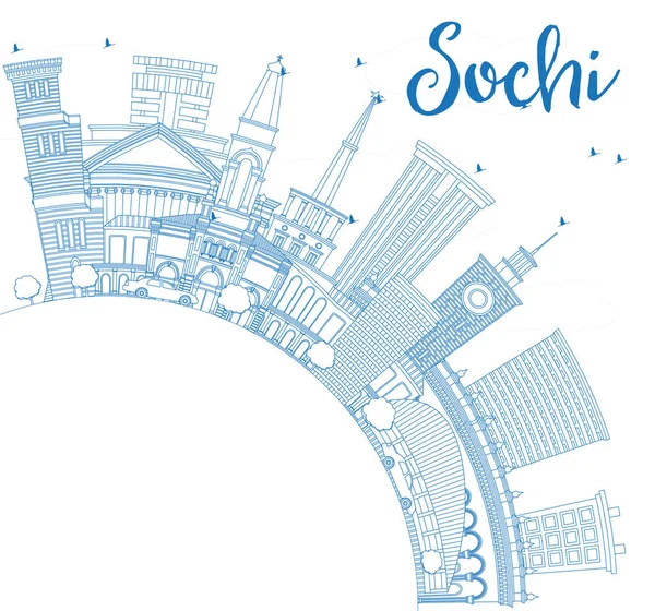 Esquema Ciudad Sochi Rusia Skyline Con Edificios Azules Espacio Copia — Vector de stock