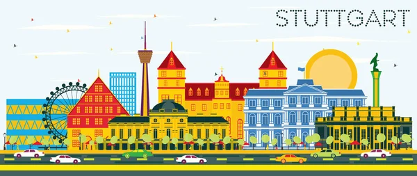 Stuttgart Deutschland Skyline Mit Farbigen Gebäuden Und Blauem Himmel Vektorillustration — Stockvektor