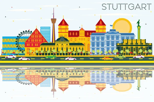 Stuttgart Tyskland Skyline Med Färg Byggnader Blå Himmel Och Reflektioner — Stock vektor
