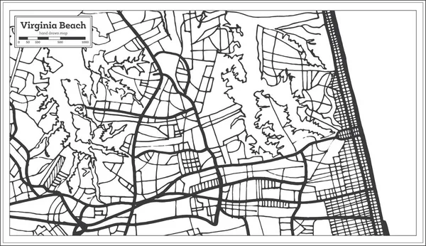 美国弗吉尼亚海滩城市地图复古风格 大纲图 矢量插图 — 图库矢量图片