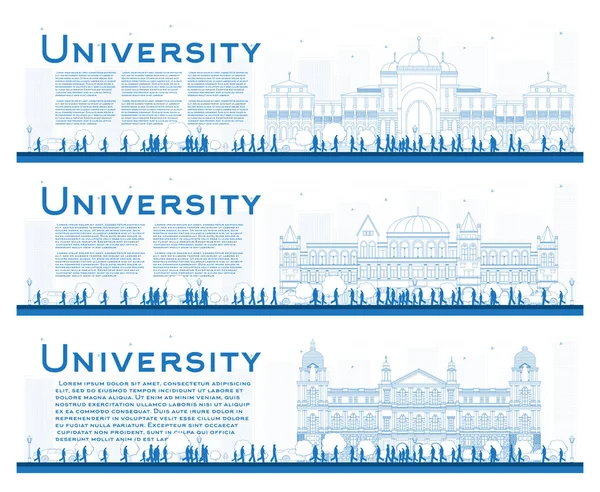 Outline Set University Campus Study Banners Vector Illustration Students Main — Stock Vector