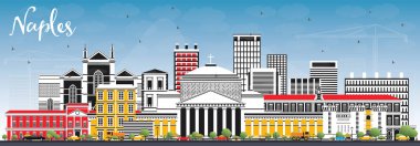 Napoli İtalya City Skyline Renkli Binalar ve Mavi Gökyüzü. Vektör İllüstrasyonu. Modern Mimariyle İş Seyahatleri ve Turizm Konsepti. Napoli Şehir Manzarası Simgeli.