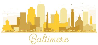 Baltimore şehir manzarası altın siluet. Vektör çizim. Turizm tanıtımı, başlık sayfası, afiş veya web sitesi için basit düz kavramı. İş seyahat kavramı. Baltimore Cityscape yerler ile.