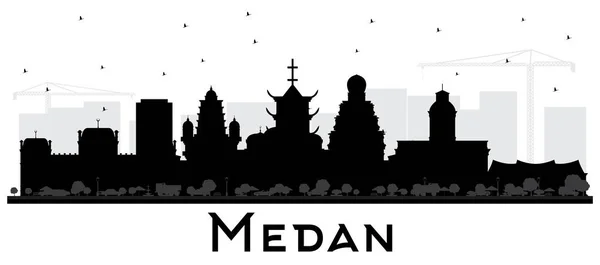 棉兰印度尼西亚城市天际线剪影与黑大厦被隔绝在白色 矢量插图 商务旅游和旅游概念与历史建筑 棉兰城市景观与地标 — 图库矢量图片