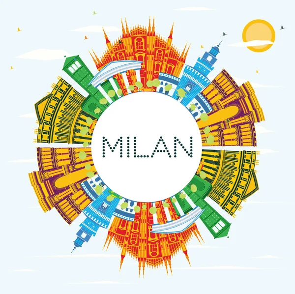 Milán Italia Ciudad Skyline Con Edificios Color Cielo Azul Espacio — Vector de stock