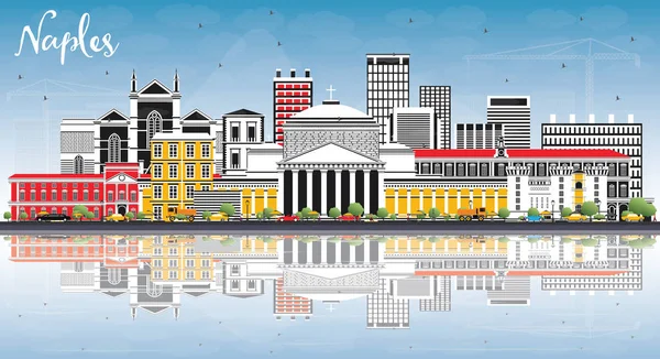 Neapol Włochy Miasto Skyline Kolorowymi Budynkami Niebieskim Niebem Refleksjami Ilustracja — Wektor stockowy