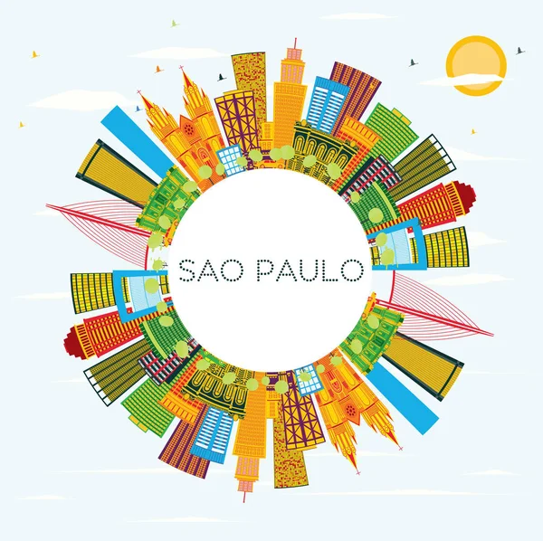 Sao Paulo Brasil City Skyline Com Edifícios Cores Céu Azul — Vetor de Stock