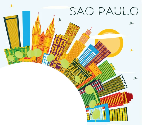 Sao Paulo Brazil City Skyline Color Buildings Blue Sky Copy — Stock Vector