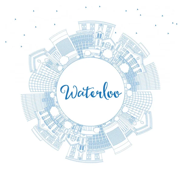 Obrys Waterloo Iowa Panorama Modré Budovy Kopírovat Prostoru Vektorové Ilustrace — Stockový vektor