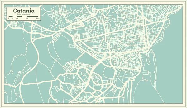 Catania Mappa Città Italia Stile Retrò Mappa Del Contorno Illustrazione — Vettoriale Stock