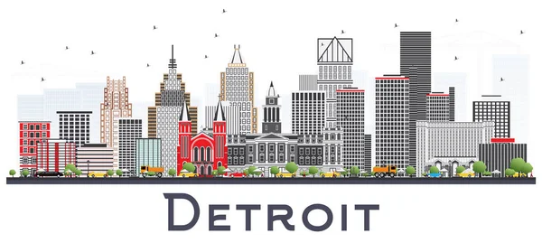 Detroit Michigan City Skyline Med Grå Byggnader Isoleras Vitt Vektorillustration — Stock vektor