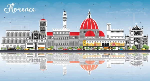 Florencia Italia Ciudad Skyline Con Edificios Color Cielo Azul Reflexiones — Vector de stock