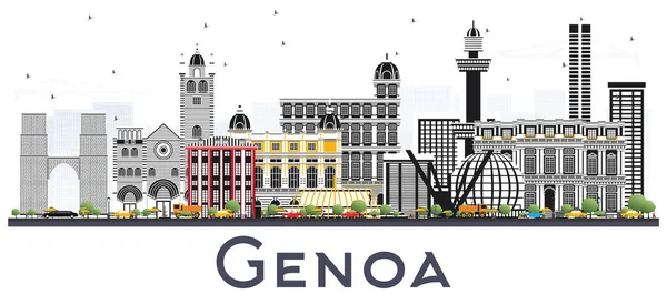 Gênes Italie City Skyline Avec Bâtiments Couleur Isolés Sur Blanc — Image vectorielle