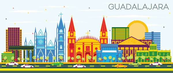 Guadalajara México Skyline Con Edificios Color Cielo Azul Ilustración Vectorial — Vector de stock