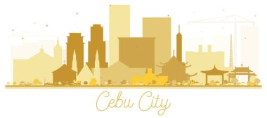 Cebu City skyline altın siluet. Vektör çizim. Turizm tanıtımı, başlık sayfası, afiş veya web sitesi için basit düz kavramı. İş seyahat kavramı. Cityscape yerler ile.