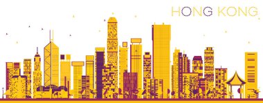 Soyut Hong Kong Çin manzarası renkli binalar. Vektör çizim. İş seyahat ve Turizm kavramı Modern mimariye sahip. Hong Kong Cityscape yerler ile.