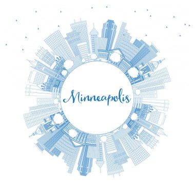 Anahat Minneapolis Minnesota manzarası ile mavi binalar ve kopya alanı. Vektör çizim. İş seyahat ve Turizm kavramı Modern mimariye sahip. Minneapolis ABD Cityscape yerler ile.