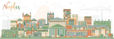 Napoli İtalya şehir manzarası ile renk binalar. Vektör çizim. İş seyahat ve Turizm kavramı Modern mimariye sahip. Napoli Cityscape yerler ile.