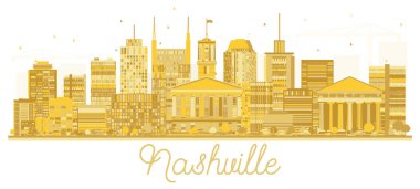 Nashville Tennessee şehir manzarası altın siluet. Vektör çizim. Turizm tanıtımı, başlık sayfası, afiş veya Web sitesi için basit düz kavramı. Nashville Cityscape yerler ile.