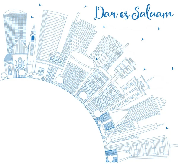 Outline Dar Salaam Tanzania City Skyline Blue Buildings Copy Space — Stock Vector