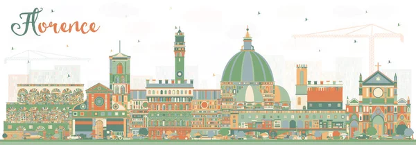 佛罗伦萨意大利城市天际线与彩色建筑 矢量插图 商务旅游和旅游理念与现代建筑 佛罗伦萨城市景观与地标 — 图库矢量图片