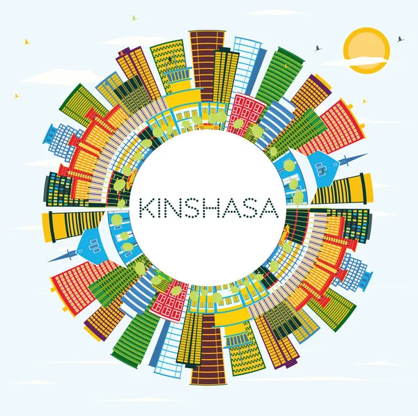 Kinshasa Skyline Con Edificios Color Cielo Azul Espacio Copia Ilustración — Vector de stock