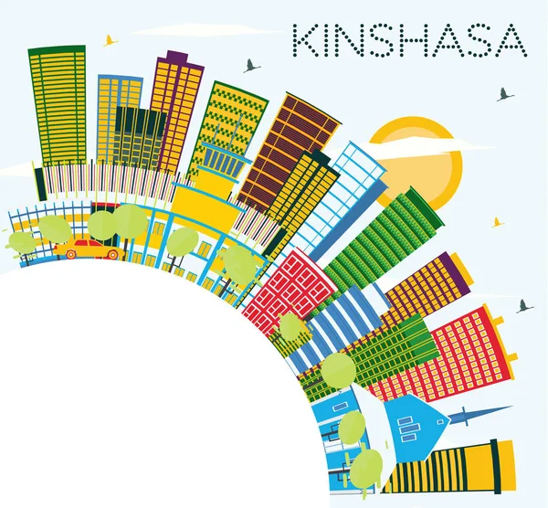 Kinshasa Skyline Con Edificios Color Cielo Azul Espacio Copia Ilustración — Vector de stock