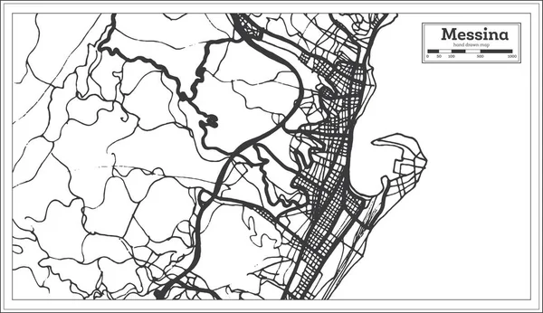 メッシーナイタリア都市地図レトロスタイルで 概要図 ベクターイラスト — ストックベクタ