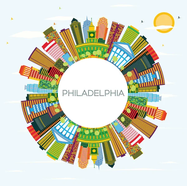 Philadelphia Skyline Med Färg Byggnader Blå Himmel Och Kopia Utrymme — Stock vektor