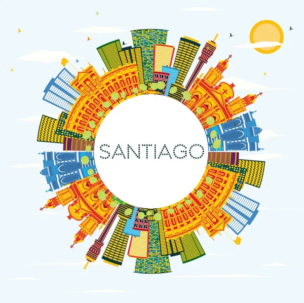 Santiago Chili Skyline Avec Bâtiments Couleur Ciel Bleu Espace Copie — Image vectorielle