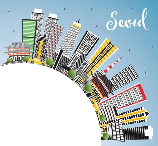 Seoul Korea Skyline Med Färg Byggnader Blå Himmel Och Kopia — Stock vektor