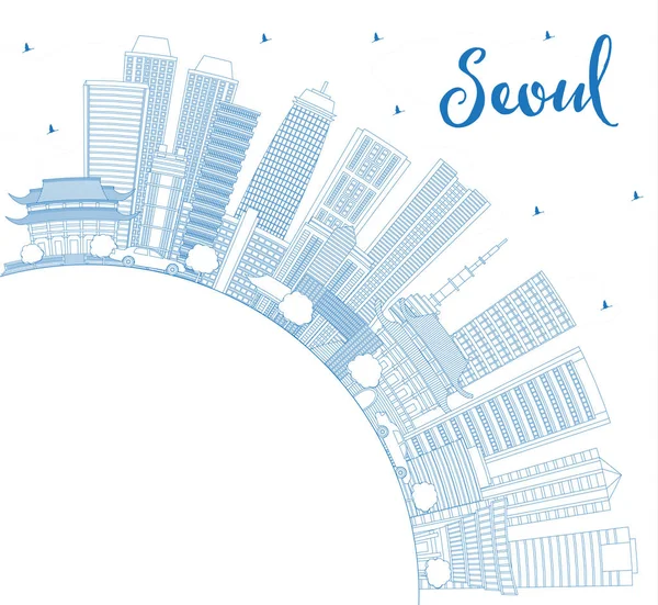 Outline Seoul Korea Skyline Blue Buildings Copy Space Vector Illustration — Stock Vector